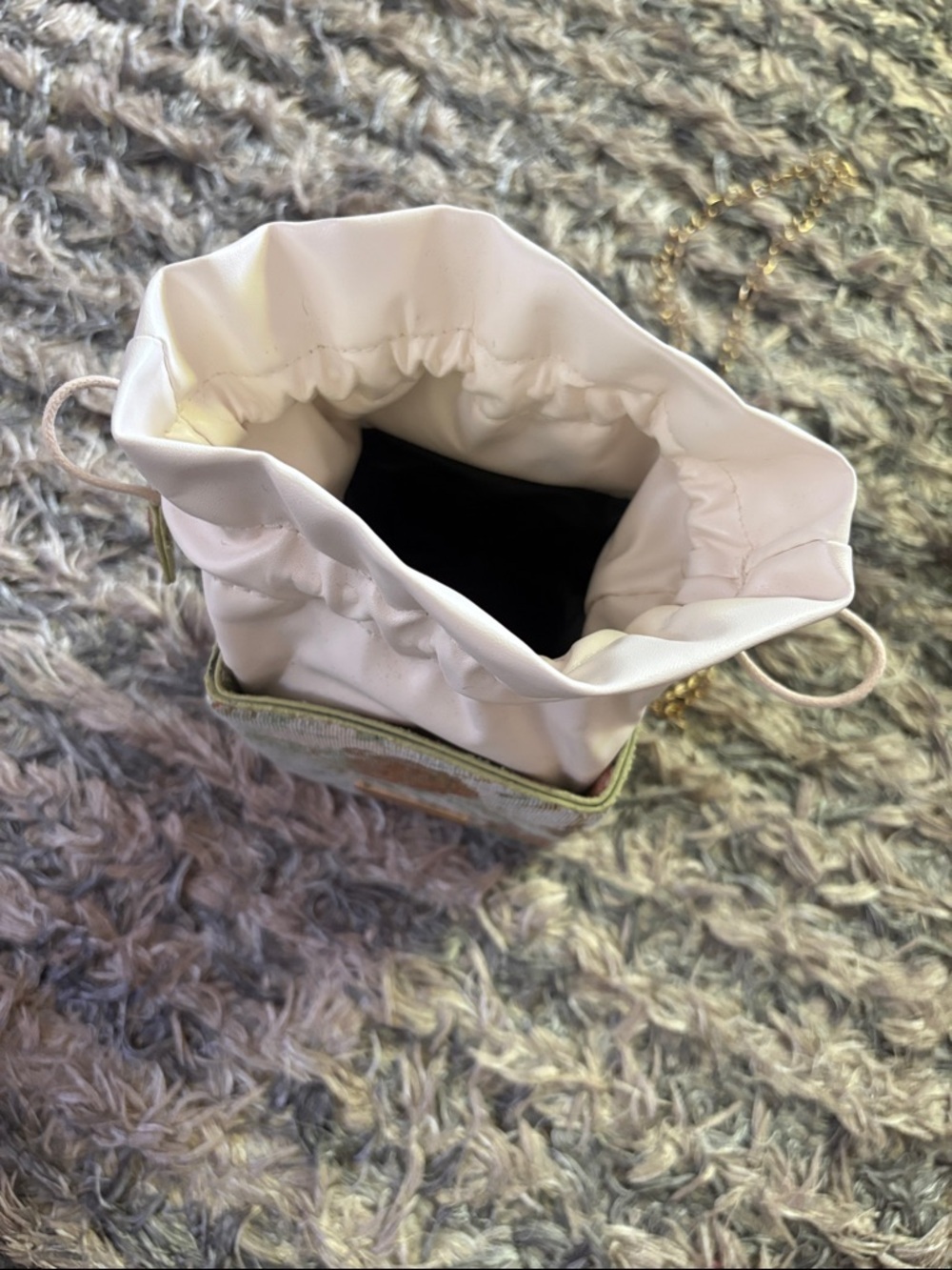 New Floral Tapestry Drawstring Mini Box Bag in Cream Brown and Green - Picture 6 of 12